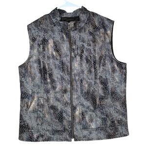 Women's Textured Snake Print Zipper Vest Jacket‎ Metallic Accents M/L Wool Blend